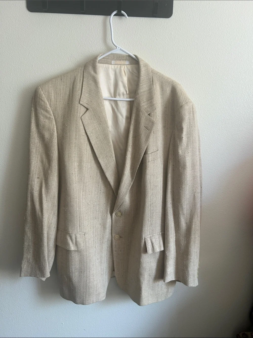Stunning Savile Row Men's 46R Classic Cream Blazer Linen-Blend Textured Jacket